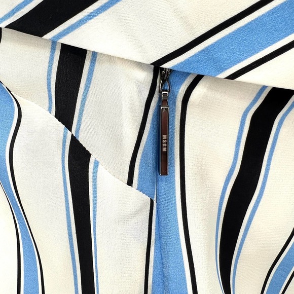 MSGM Shirt Womens 38 XS White Black Striped Silk One Shoulder Asymmetric Top - Picture 9 of 14